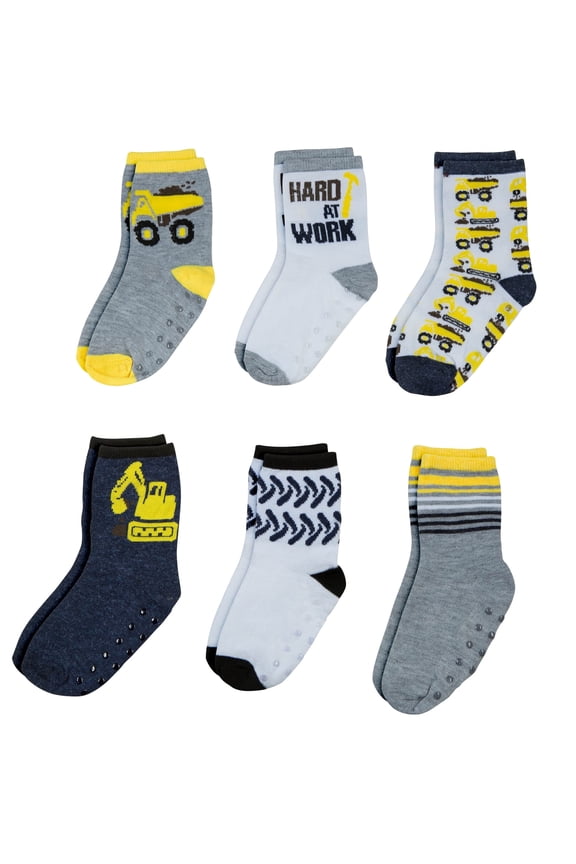 Unisex Infant, Baby and Toddler 6-Pack assorted Ankle Socks - Designs and Colors(Construction, 12-24 Months)