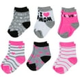 thumbnail image 1 of Peak 2 Peak Unisex Infant, Baby and Toddler 6-Pack assorted Ankle Socks - Designs and Colors(I Love Mom, 6-12 Months), 1 of 3