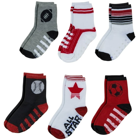 Peak 2 Peak Unisex Infant, Baby and Toddler 6-Pack assorted Ankle Socks - Designs and Colors(Sports, 2-4 T.)