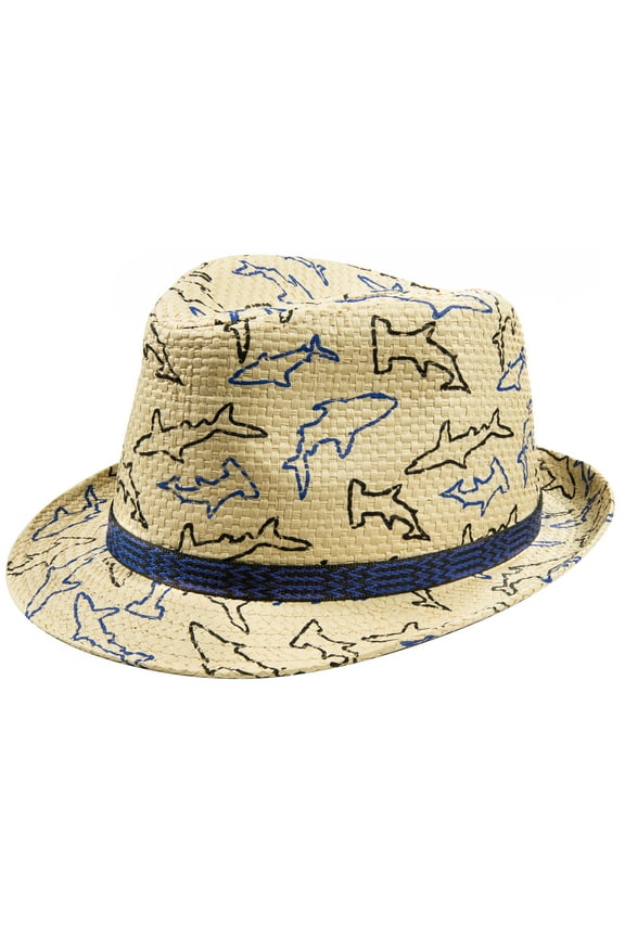 Unisex Kids Straw Trilby Fedora Cap Felt Fedora Hat Short Brim Sunhat Size 2-4 Toddler Fish print