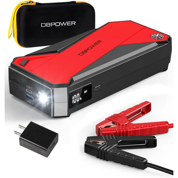 Peak 3000A 18000mAh Portable Car Jump Starter (up to 8.0L Gas, 6.0L Diesel Engine) Battery Booster with Smart Charging Port, Compass, LCD Screen and LED Light (Black/Red)