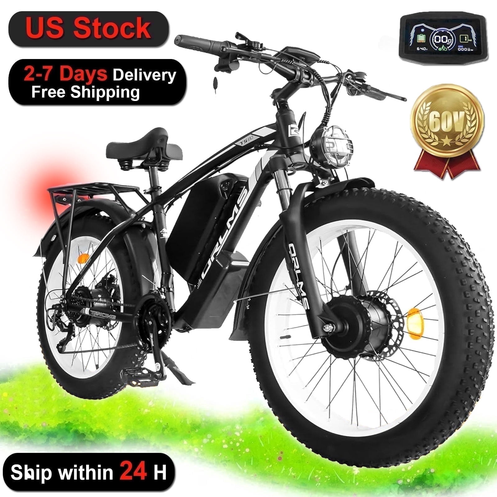 6000W Peak Dual Motor Ebike, 60V 25AH Battery Electric Bike for Adults,AWD 21-Speed 50MPH Mountain Snow E-Bike with 26" x 4.0 Fat Tire, Long Range Mountain Dirt Bike for Off-Road Snow Sand