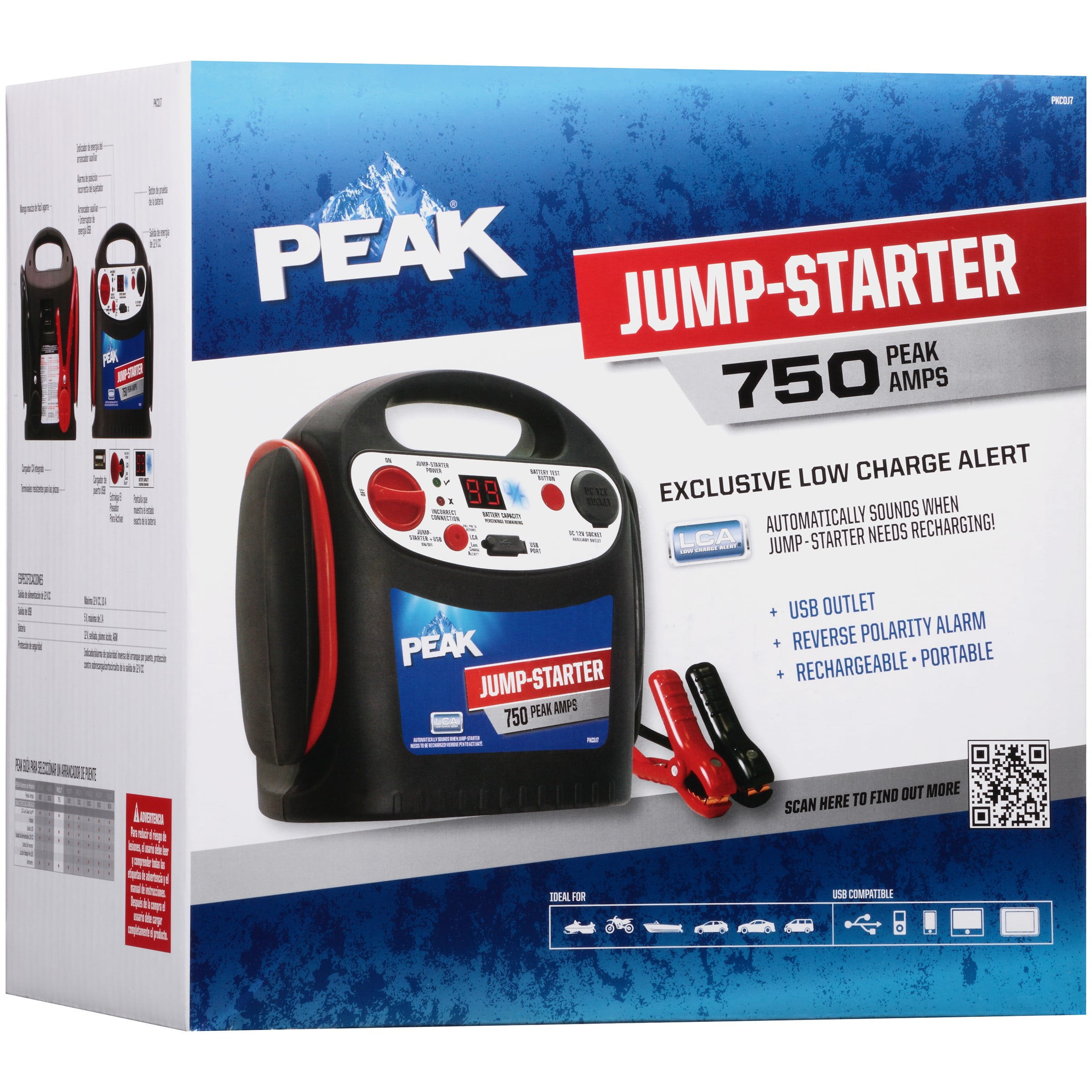 750 Peak Amp Portable Car Battery Jump Starter and Power Pack