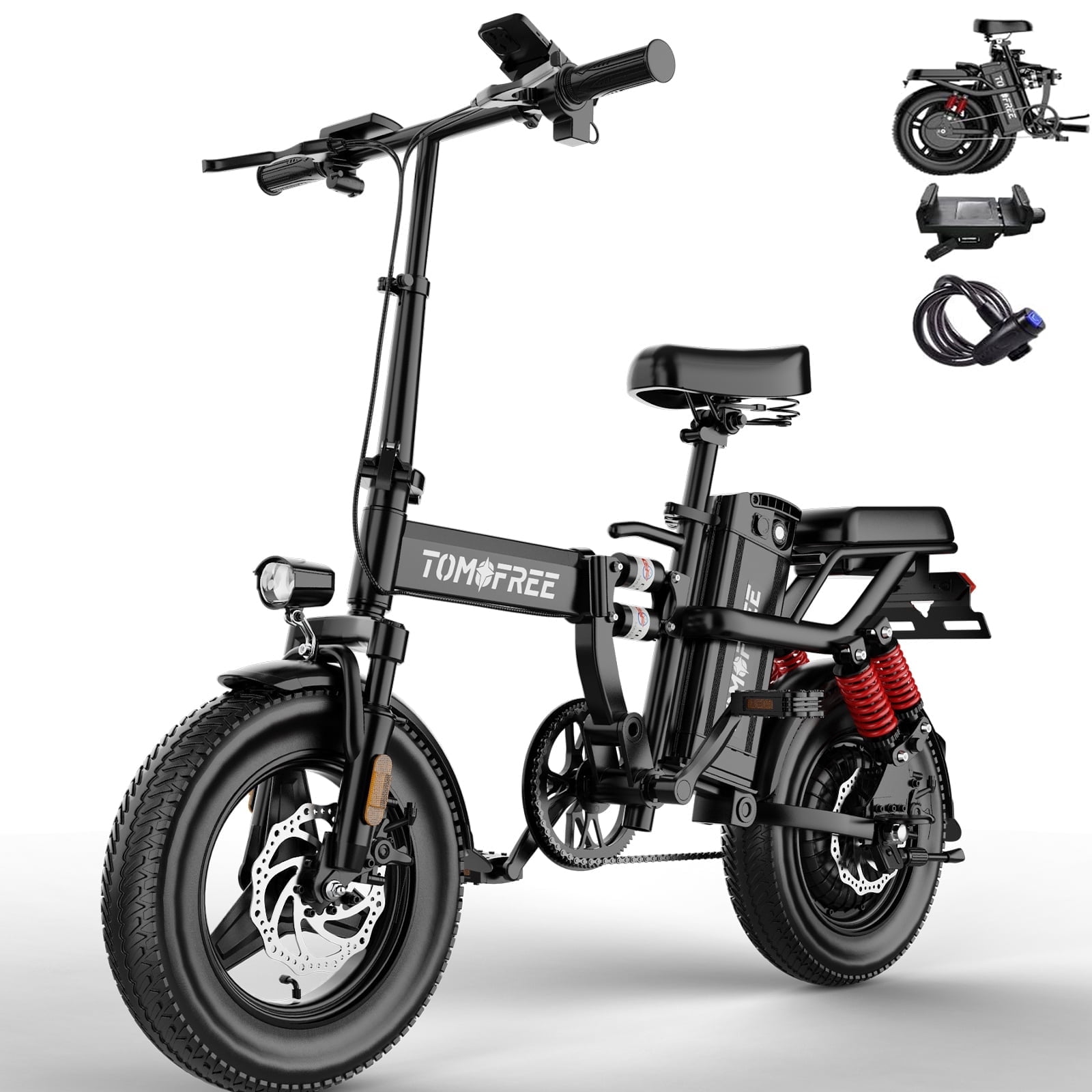 Peak 750W Folding Electric Bike for Adult, Max 75 Miles 24MPH Electric Bicycle, 14" Folding E Bike, 48V 20Ah Removable Battery, PAS Control, Full Suspension, Commuter E-Bike for Adults Teens