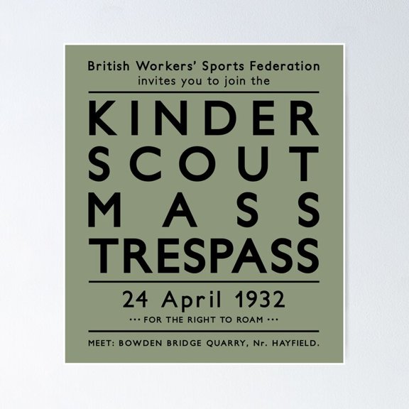 Peak District Working Class Rights Activism Kinder Scout Trespass Art Print, Unframed Poster