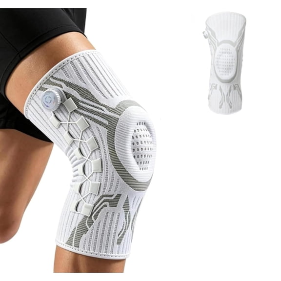 Peak Flex Knee Sleeve, adjustable compression brace with dial system for pain relief and running support (Gray -Right,Medium)