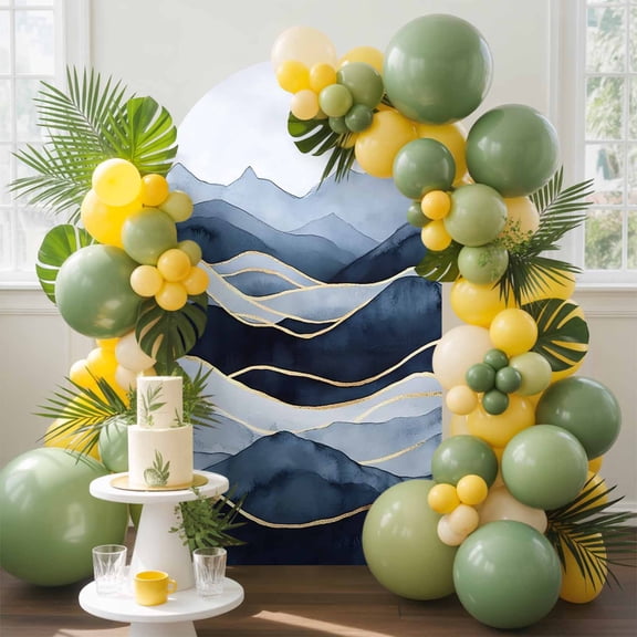Peak Golden Texture Arch Backdrop Cover, 6.6FT, Blue Watercolor Cloud Diffuse Effect Spandex Arch Covers Double-Sided Backdrop for Wedding Birthday Party Photo Background Decoration