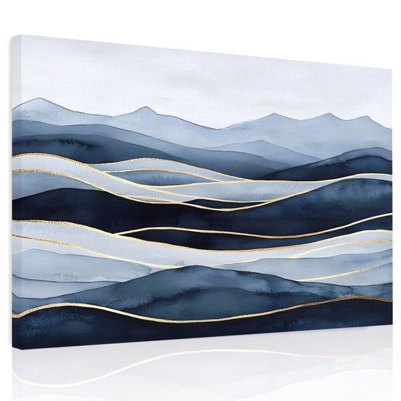 Peak Golden Texture Canvas Print Wall Art, Blue Watercolor Cloud Diffuse Effect Wall Decor Modern Artwork Paintings Pictures for Living Room Framed and Stretched Ready to Hang, 16" x 20"