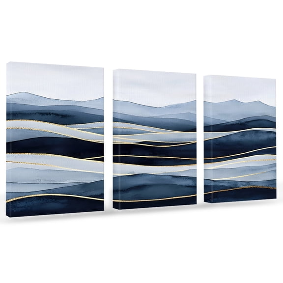 Peak Golden Texture Canvas Wall Art 3 Panels, Blue Watercolor Cloud Diffuse Effect Framed Wall Decor Modern Artwork Prints Painting for Living Room, Bedroom, Kitchen & Cafe Decor 20" x 24"