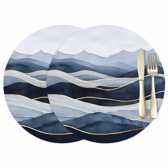 Peak Golden Texture Leather Placemats Set of 2, 12 Inch, Blue Watercolor Cloud Diffuse Effect Waterproof Oil-Proof Place Mats, Non-Slip Table Mats for Kitchen, Dining Room, Indoor Outdoor