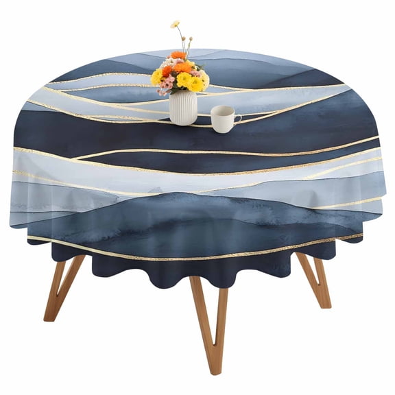 Peak Golden Texture Round Tablecloth 54 inches Blue Watercolor Cloud Diffuse Effect Waterproof Oil-Proof Table Cloth Round Table Cover for Holiday Party Picnic Dinner Decor Indoor and Outdoor Use