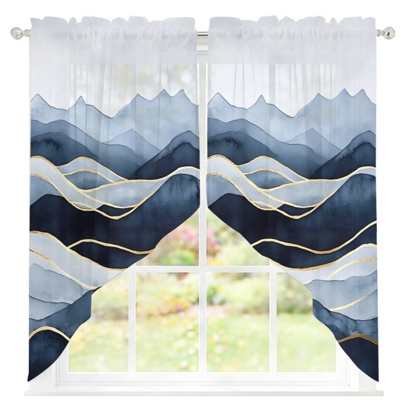 Peak Golden Texture Sheer Curtains Swag Valances for Windows Blue Watercolor Cloud Diffuse Effect Rod Pocket Swag Curtain Small Window Curtain for Kitchen Living Room Bedroom, 1 Pair 28"W x 36"L