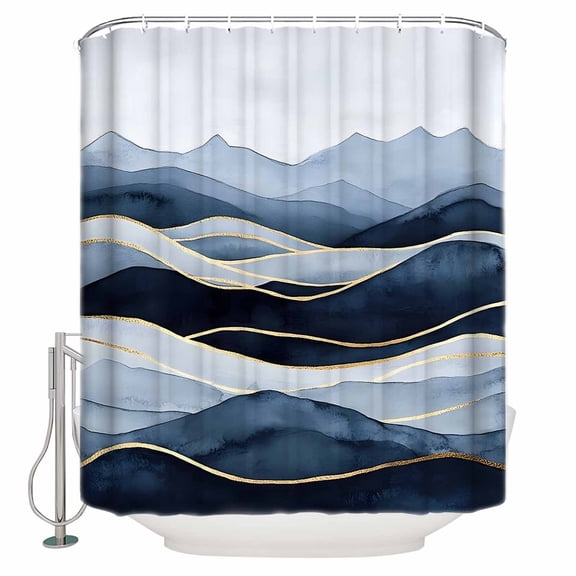 Peak Golden Texture Shower Curtain, 72" x 72", Blue Watercolor Cloud Diffuse Effect Waterproof Bathroom Curtain Washable Shower Curtain Set with 12 Hooks