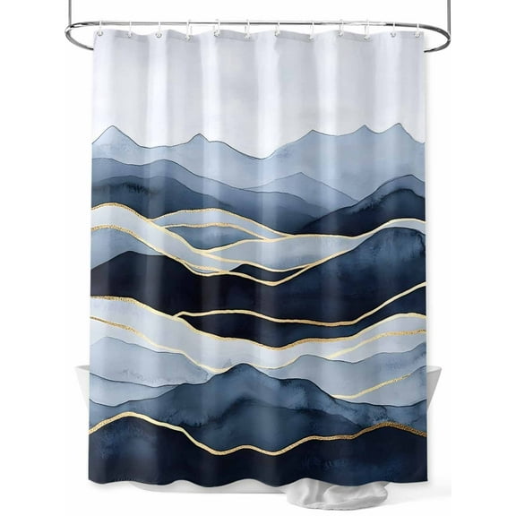 Peak Golden Texture Shower Curtain, Blue Watercolor Cloud Diffuse Effect Waterproof Shower Curtain Set with 12 Hooks Lightweight Washable Fabric Shower Curtains for Bathroom 72x72 Inches