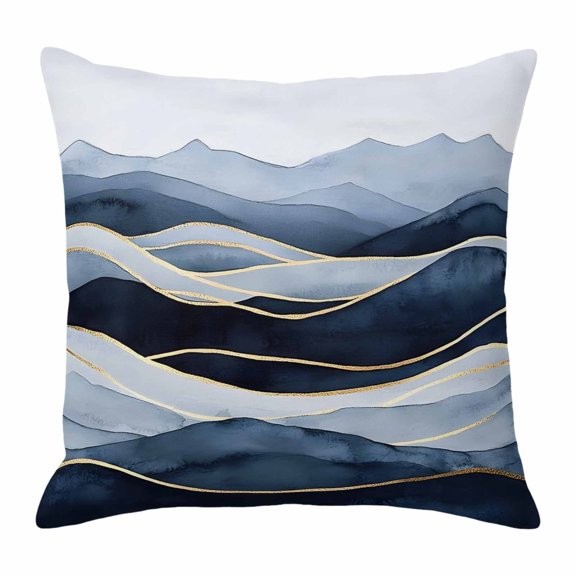 Peak Golden Texture Throw Pillow Cover Blue Watercolor Cloud Diffuse Effect Cotton Linen Cushion Cover Throw Pillow Case with Invisible Zipper for Couch Sofa Bed Chair Car 16x16 Inch