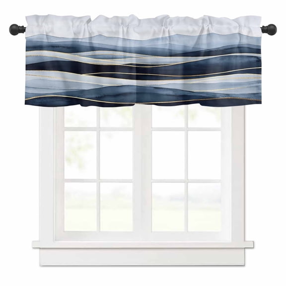 Peak Golden Texture Valances for Windows Blue Watercolor Cloud Diffuse Effect Rod Pocket Curtain Valance Window Treatment Short Curtains for Kitchen Living Room, 58"x16"