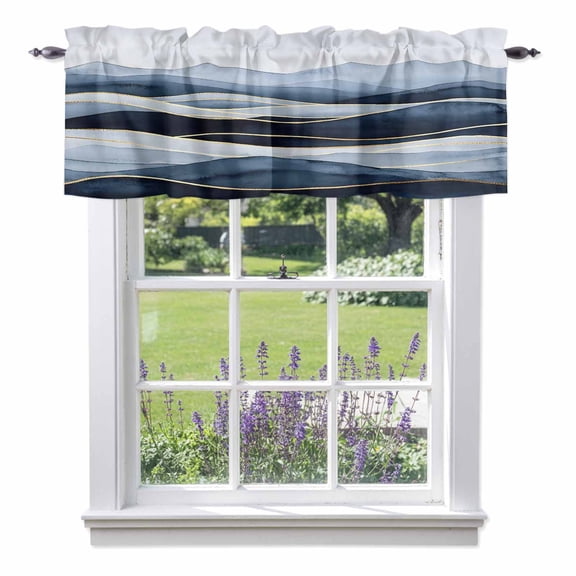 Peak Golden Texture Valances for Windows, Blue Watercolor Cloud Diffuse Effect Valance Window Treatment Rod Pocket Short Curtains Valances for Kitchen Bathroom 42"W x 12"L