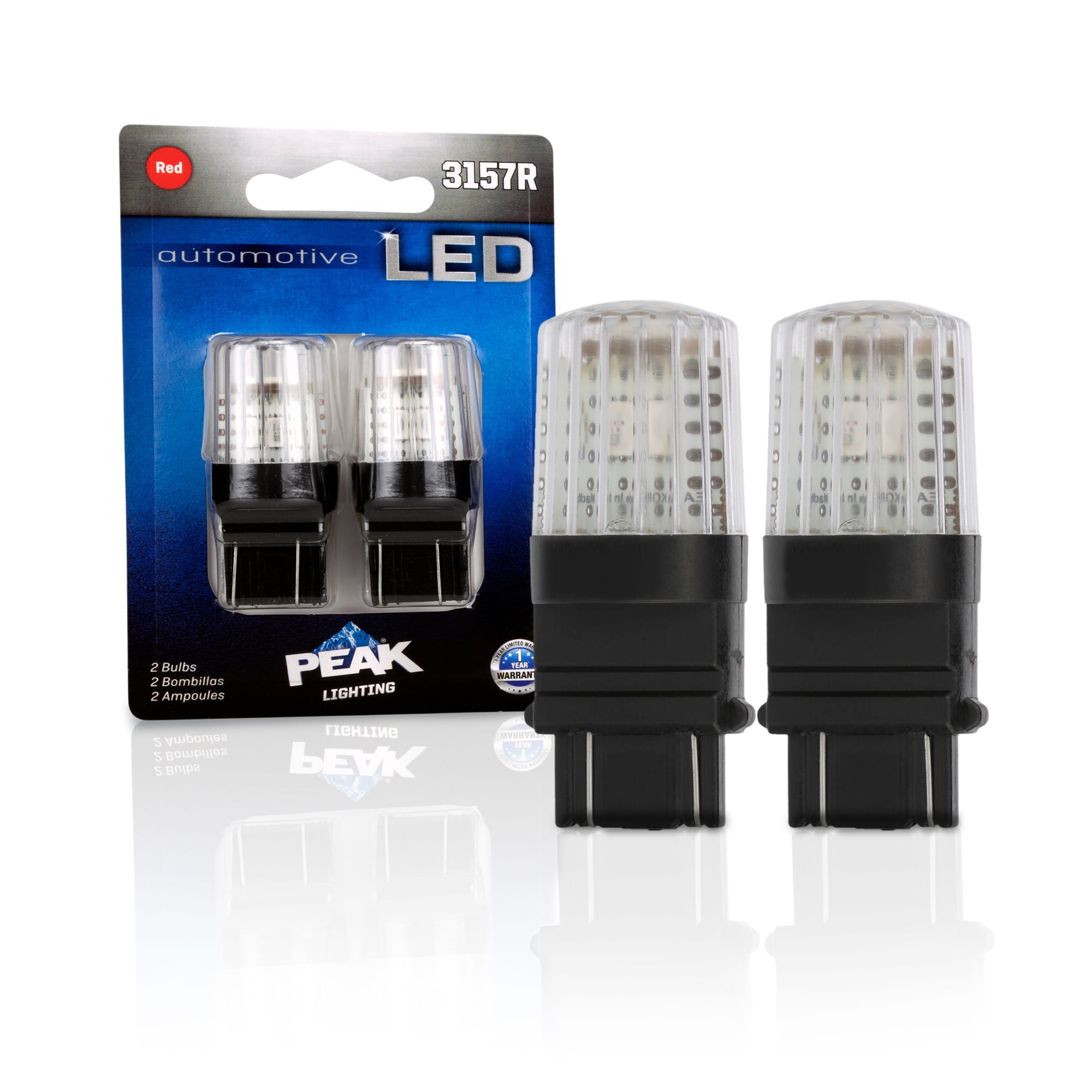 PEAK 3157RLED-2BPP Bright Red LED Bulbs for Turn Signals, Blinkers, License Plate, Car Interior, Brake Tail Lights, Pack of 2
