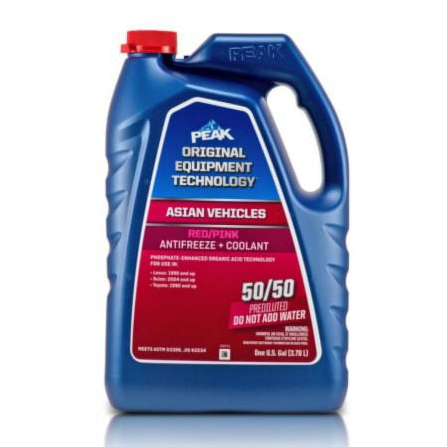 Peak ORIGINAL EQUIPMENT TECHNOLOGY Antifreeze + Coolant 50/50 Prediluted for Asian Vehicles - RED/PINK - 1 Gallon