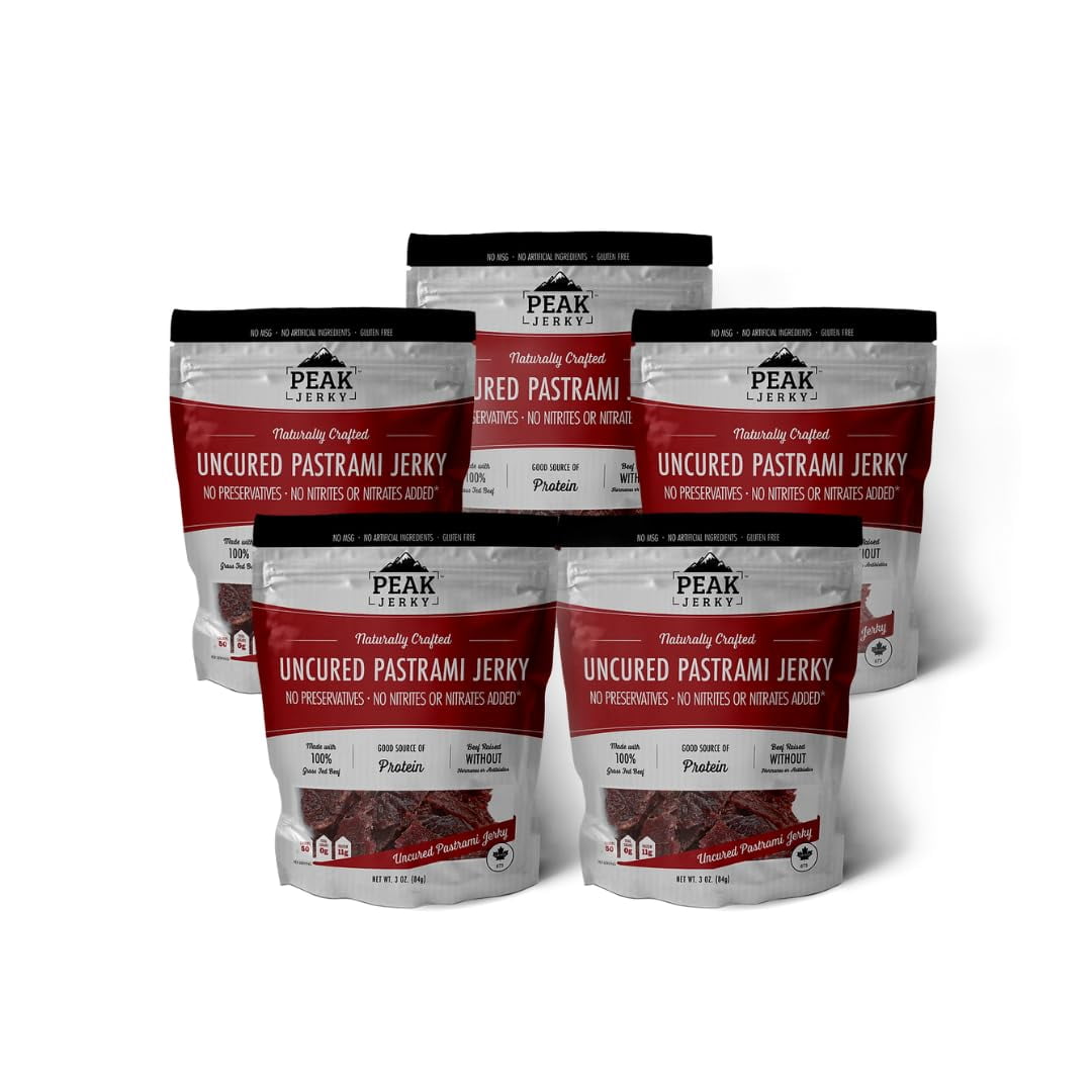 Peak Original Pastrami Jerky (5 pack) Uncured Jerky made with 100