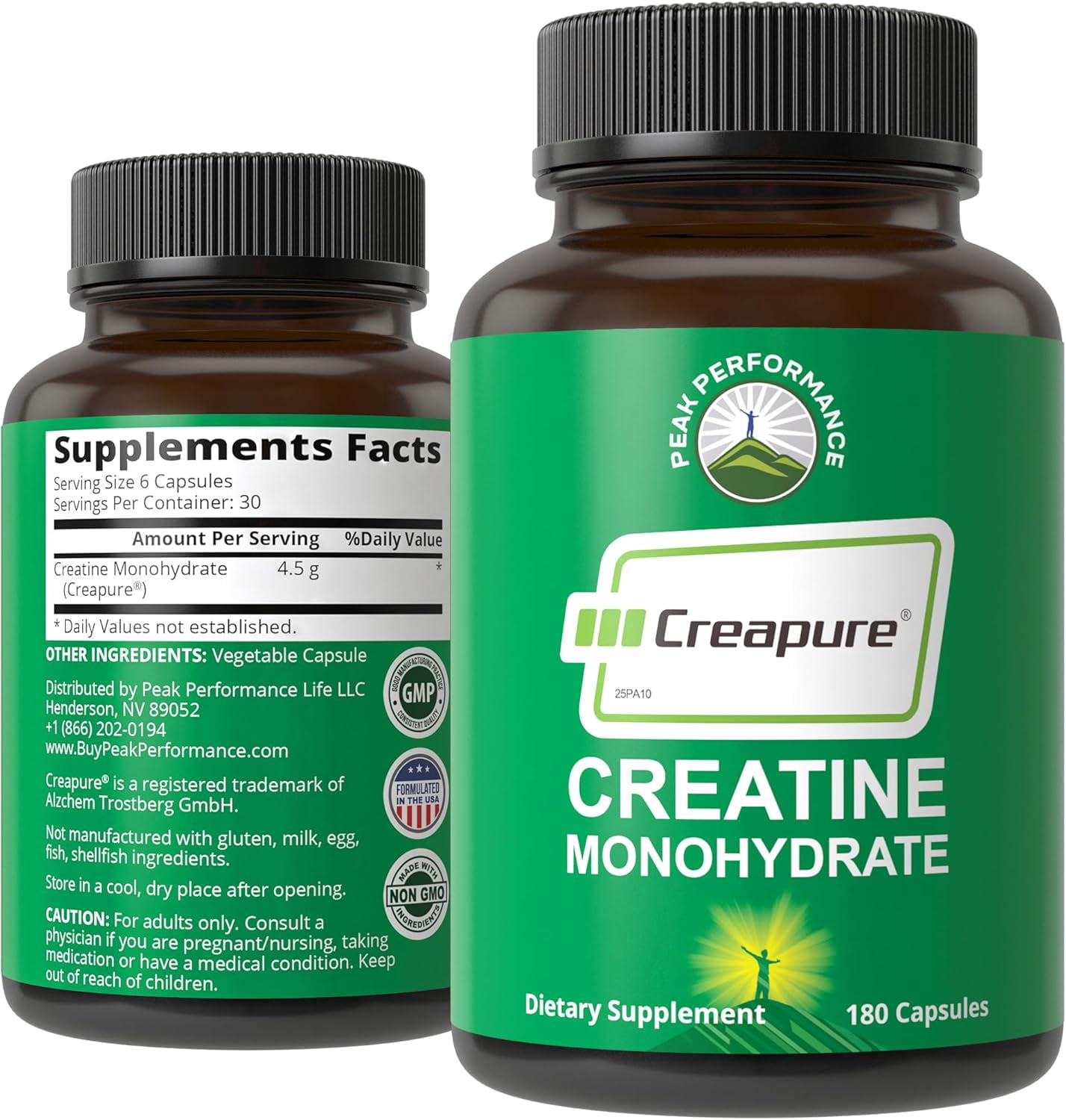 Peak Performance Creapure Creatine Monohydrate, 180 Capsules