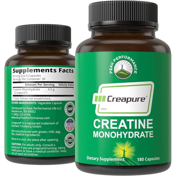 Peak Performance Creapure Creatine Monohydrate, 180 Capsules