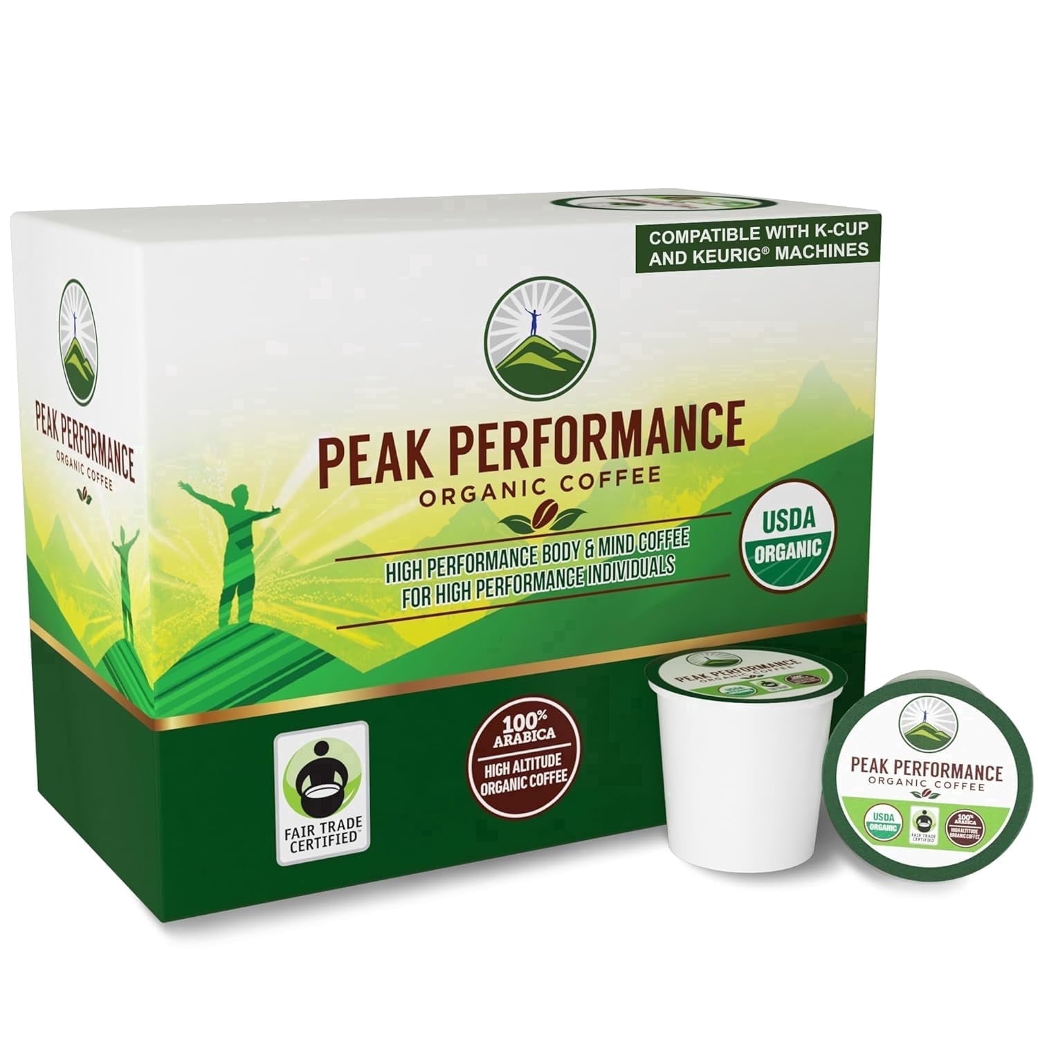 USDA Organic Coffee Pods. Compatible With K-CUP And Keurig Machines. High Altitude USDA Organic Coffee. Fair Trade Low Acid Beans Medium Roast Single Serve 96 Count Recyclable Cups