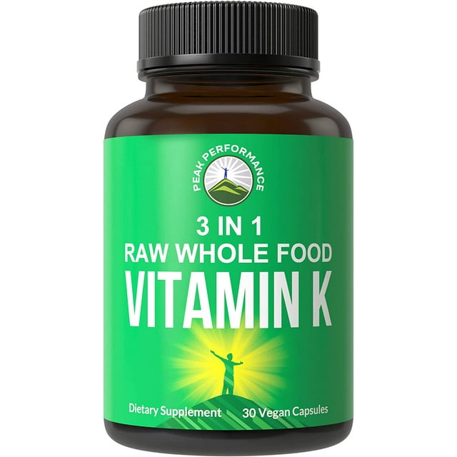 Peak Performance Raw Whole Food Vitamin K Vegan Capsules Supplement USA