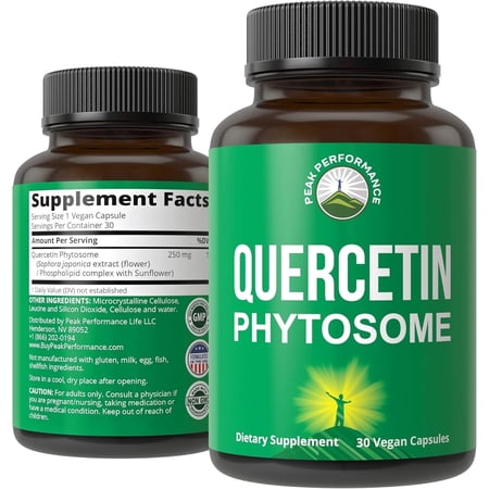 Peak Performance Quercetin Phytosome Capsules, Ultra Pure, Vegan, 250mg, Max Absorption, Gluten-Free, 30 Count