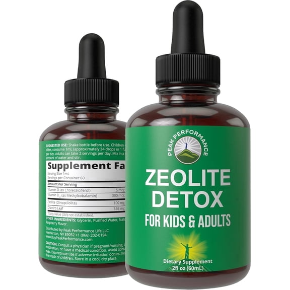 Peak Performance Zeolite Detox Drops for Kids & Adults with Cilantro. Volcanic Mineral from Idaho USA.