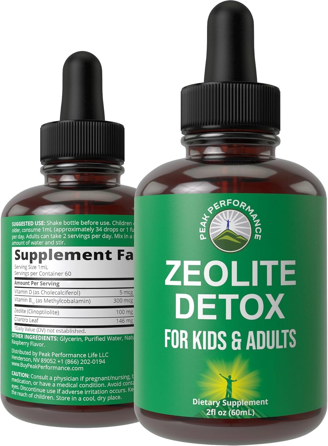 Peak Performance Zeolite Detox Drops for Kids & Adults with Cilantro. Volcanic Mineral from Idaho USA.
