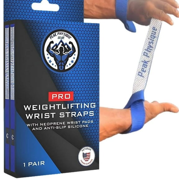 Peak Physique Anti-Slip Nylon Weight Lifting Straps 2-Pack, Blue