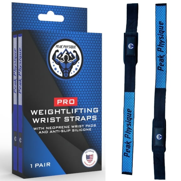 Peak Physique Neoprene Anti-Slip Unisex Weight Lifting Straps, 1 Pair, Black and Light Blue