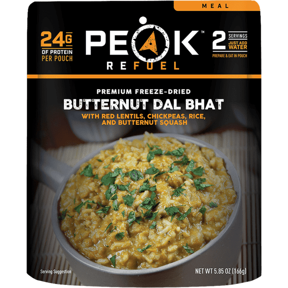 Peak Refuel Butternut Dal Bhat | Freeze Dried Backpacking and Camping Food | Amazing Taste & Quality | High Protein | Real Meat | Quick Prep (2 Serving Pouch)