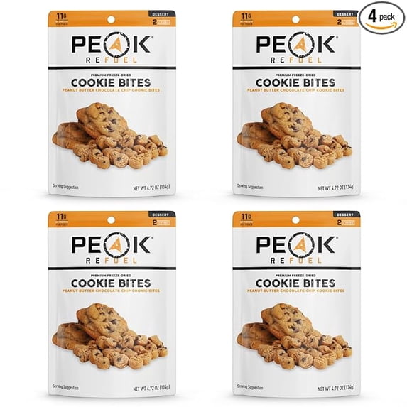 Peak Refuel Cookie Bites 4-Pack | Freeze Dried Backpacking and Camping Food | Tasty Trail Treat | High Protein Snack Packs