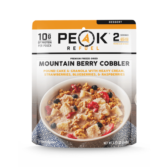 Peak Refuel Mountain Berry Cobbler | Real Ingredients | Ready in Minutes | Just Add Water | Premium Freeze Dried Backpacking & Camping Food | 2 Servings | Ideal MRE Survival Meal or Dessert