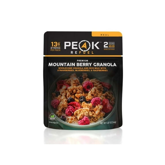 Peak Refuel Mountain Berry Granola with Rice Milk | Dairy Free | Freeze Dried Backpacking and Camping Food | Amazing Taste | Quick Prep | Lightweight (2 Serving Pouch)