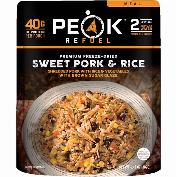 Peak Refuel Sweet Pork & Rice | Premium Freeze Dried Camping Food | Backpacking & Hiking MRE Meals | Just Add Water | 100% Real Meat | 40g of Protein | 2 Serving Pouch