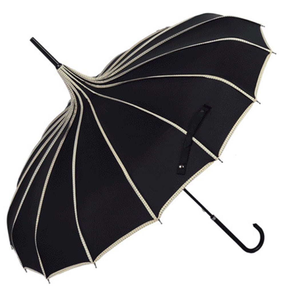 Peak Shaped Umbrella Wedding Parasol Bridal Umbrella Windproof Waterproof-Black