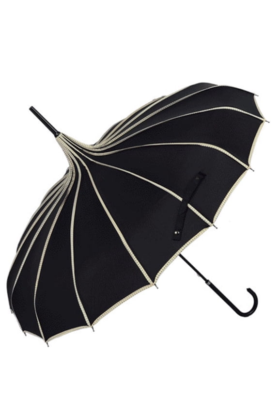 Peak Shaped Umbrella Wedding Parasol Bridal Umbrella Windproof Waterproof-Black