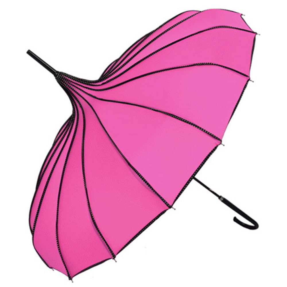 Peak Shaped Umbrella Wedding Parasol Bridal Umbrella Windproof Waterproof-Hotpink