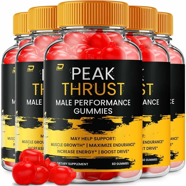 Peak Thrust Gummies for Men - Peak Thrust Advanced Formula All Natural, Maximum Strength, 5 Pack, 300 Gummies
