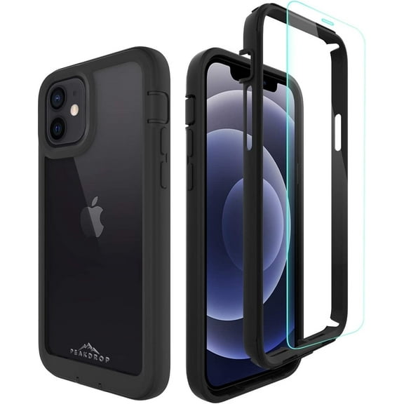 PeakDrop Bumper Anti-Scratch Cell Phone Case with Screen Protector for Apple, Black