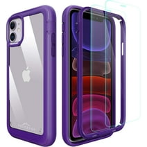 PeakDrop Case for iPhone 11, and [2 x Tempered Glass Screen Protector] 360 Full Body Coverage Heavy Duty Shockproof TPU Bumper with Clear Hard Back 3in1 ( Purple )
