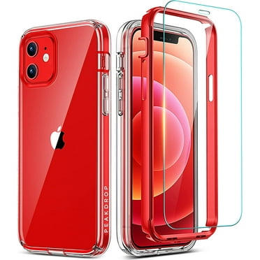 PeakDrop Case for iPhone 12 / iPhone 12 Pro, and [2 x Tempered Glass Screen Protector] Clear Full-Body Heavy Duty Soft Silicone TPU Cover with Hard PC Frame 3in1 ( Red )