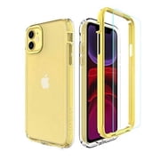 PeakDrop for iPhone 11 Case with Screen Protector, Clear Full Body Heavy Duty Protective Transparent Cover (2x Glass Screen Protector Included) - Yellow