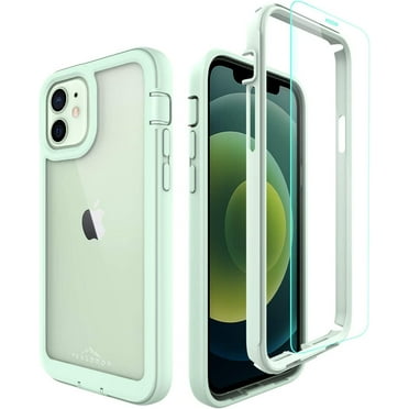 PeakDrop Compatible with iPhone 12 Case and iPhone 12 Pro Case, Clear Full Body Heavy Duty Protective Case Transparent Cover (2X Glass Screen Protector Included) (6.1 inch, 2020) - Mint