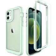 PeakDrop Compatible with iPhone 12 Case and iPhone 12 Pro Case, Clear Full Body Heavy Duty Protective Case Transparent Cover (2X Glass Screen Protector Included) (6.1 inch, 2020) - Mint