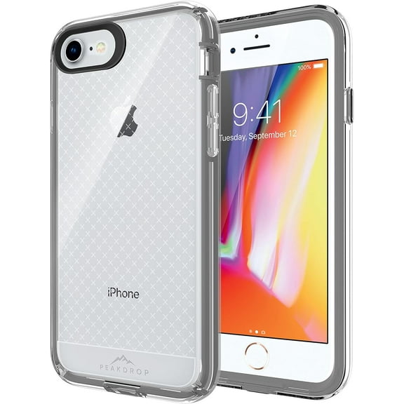 PeakDrop Compatible with iPhone SE 2020 Case/iPhone 7/iPhone 8 Case, Clear Full Body Heavy Duty Protective Case Full Body Transparent Cover (2X Glass Screen Protector Included) - X Gray