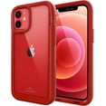 thumbnail image 1 of PeakDrop Shockproof Bumper Cell Phone Case with 2x Screen Protector for iPhone 12, Red, 1 of 8